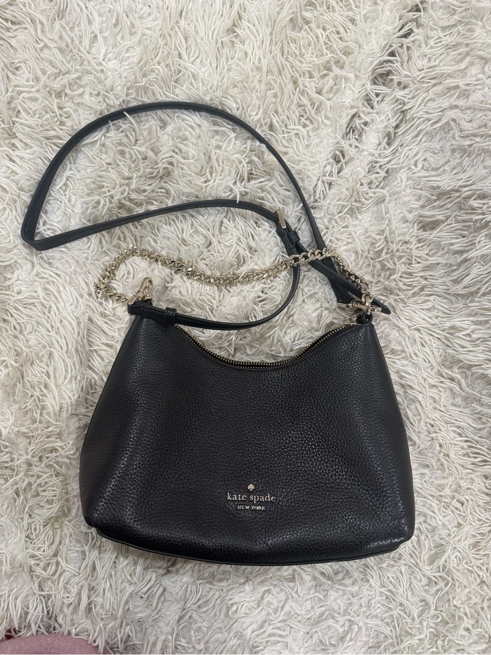 kate spade Black Pebbled Leather Shoulder Bag with Chain